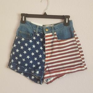 American Apparel High Waisted Flag Stars Stripes Denim Shorts 26